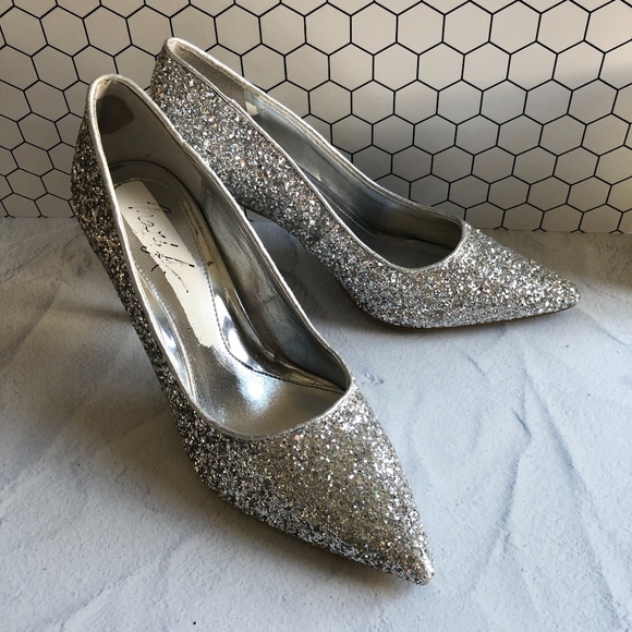 Silver Glitter Pointy Toe Glitter Heels 8 - Picture 3 of 8